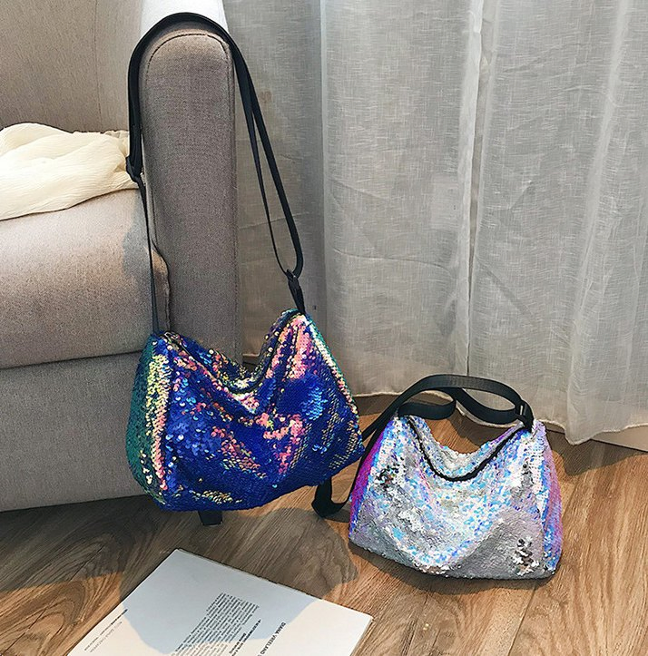 Bolsa de Ombro Hobo Jumbo Feminina de Lantejoulas Personalizada com Glitter e Paillette para Viagem de Moda