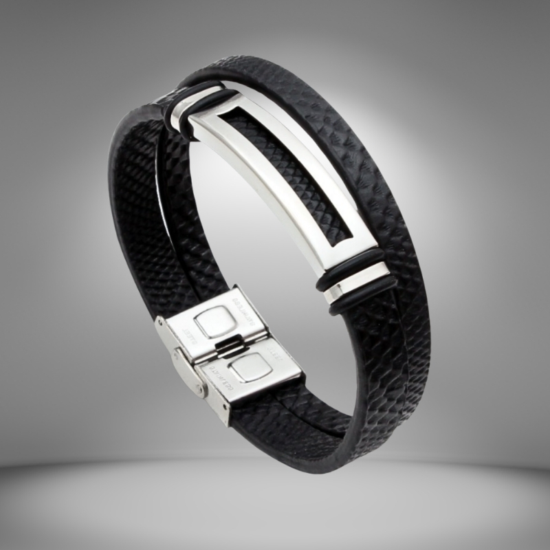 Pulseira Dual Wrap de Couro com Aço Inoxidável Urban Edge para Homens 210mm