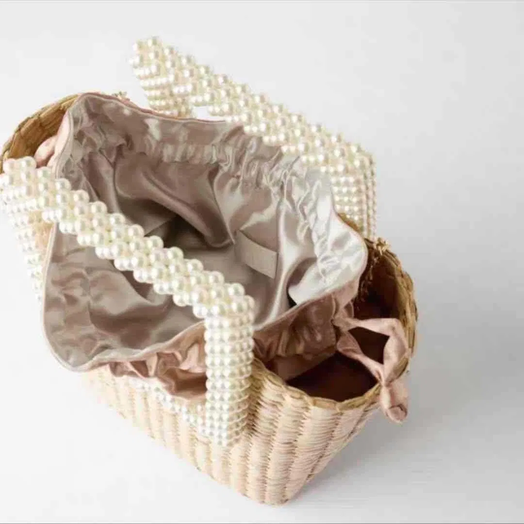 Bolsa de Praia de Palha Perolada Artesanal Woven Tote Wyz16460