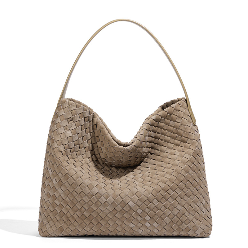 Bolsa de Ombro Feminina em Couro PU Nova Tendência Retro Coreana de Capacidade Média Grande Tote de Palha Trançada para Senhoras