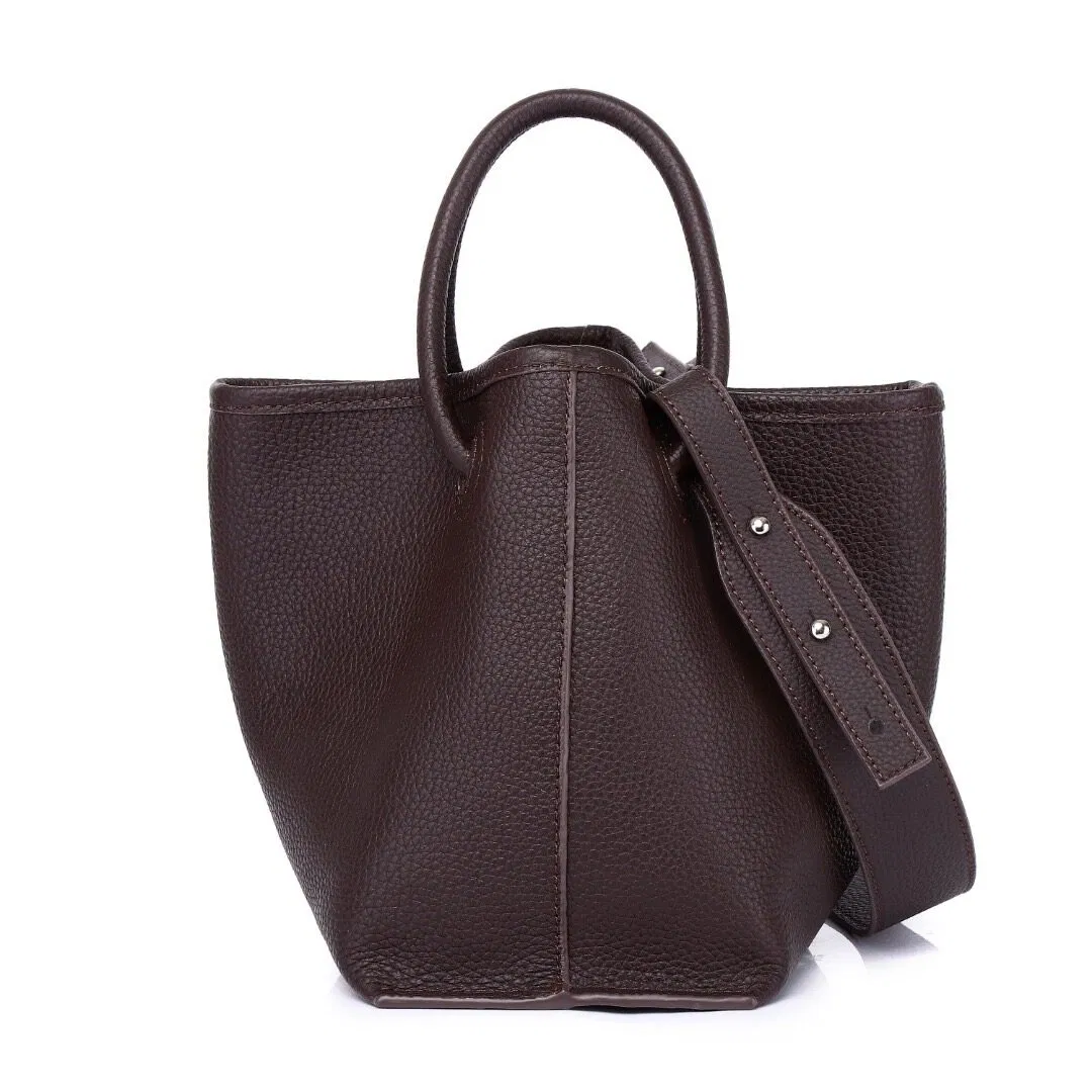 Emg7587 Bolsa de Balde de Luxo em Couro Genuíno para Mulheres Pandora Designer Geométrica à Moda, Preta, Elegante, Grande Capacidade, para Viagem, ao Ar Livre, Bolsa Transversal