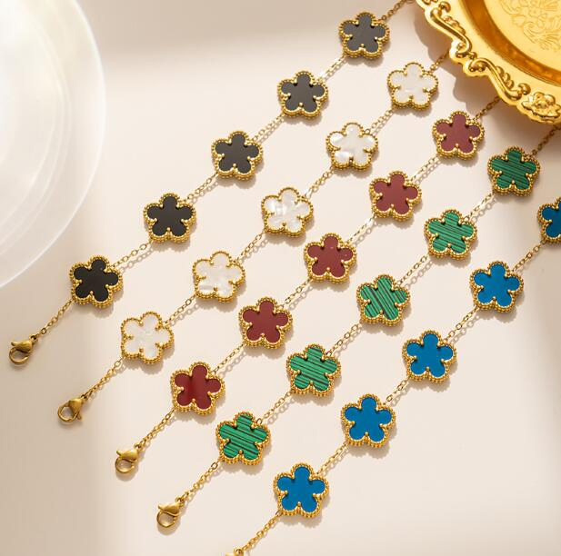 Pulseira de Flor em Aço Inoxidável Banho de Ouro, Pulseira de Flor de Duplo Lado para Damas de Honra, Joias para Mulheres