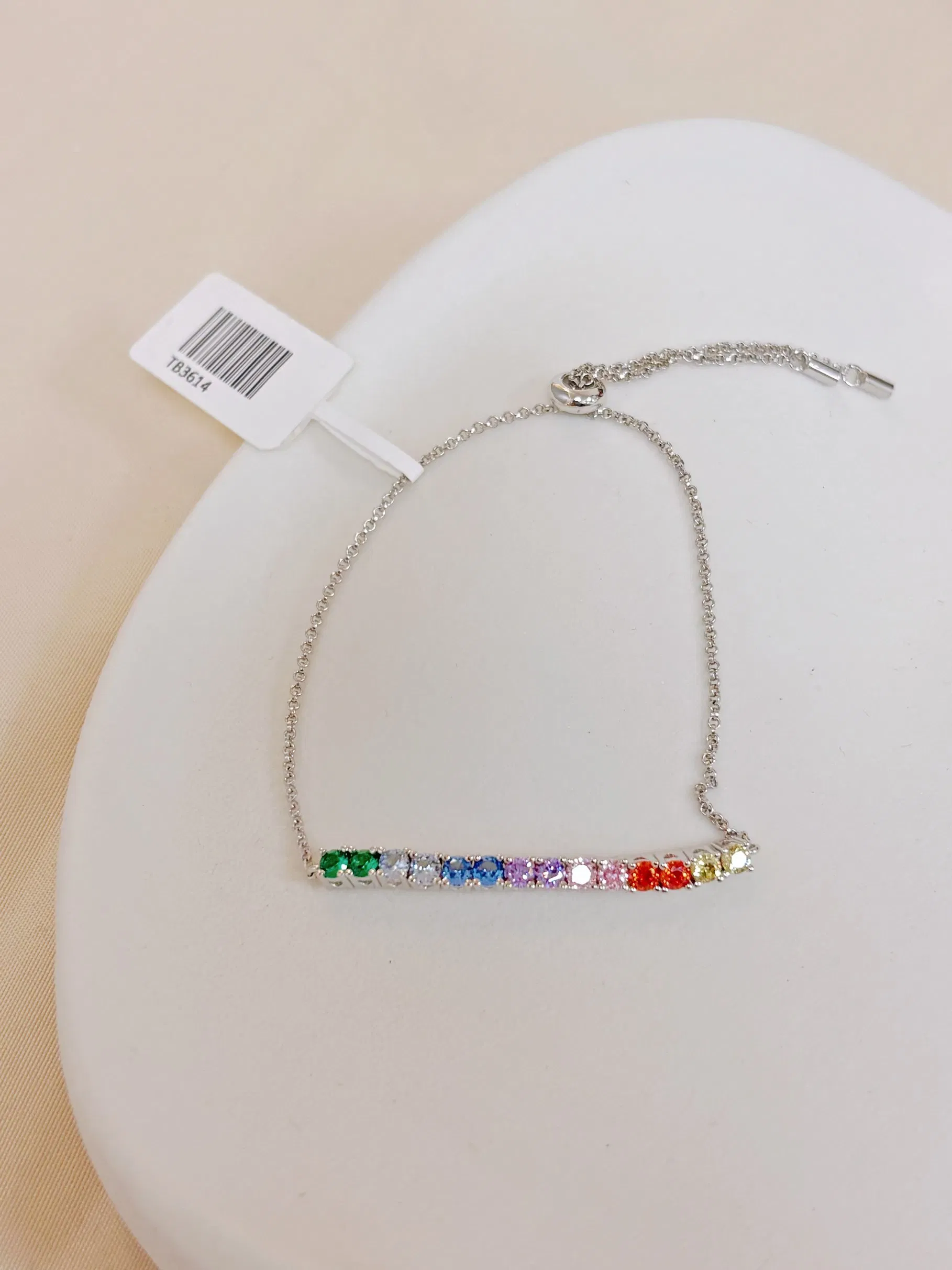 Nova Pulseira de Prata Esterlina Ajustável com Cores Coloridas do Arco-Íris 925