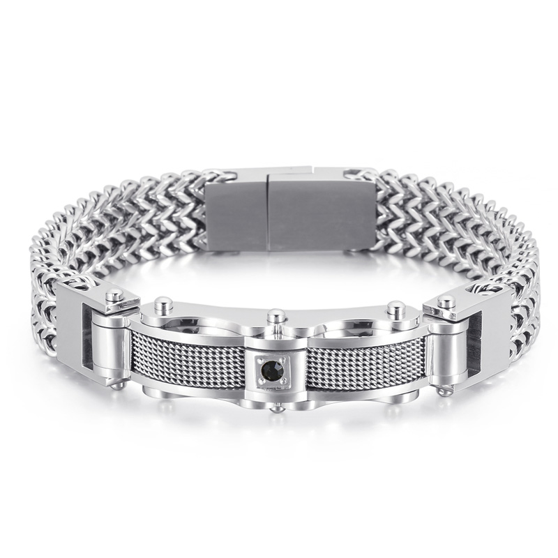 Pulseira de zircônia com fecho magnético em aço inoxidável para homens, com design criativo e banho de ouro
