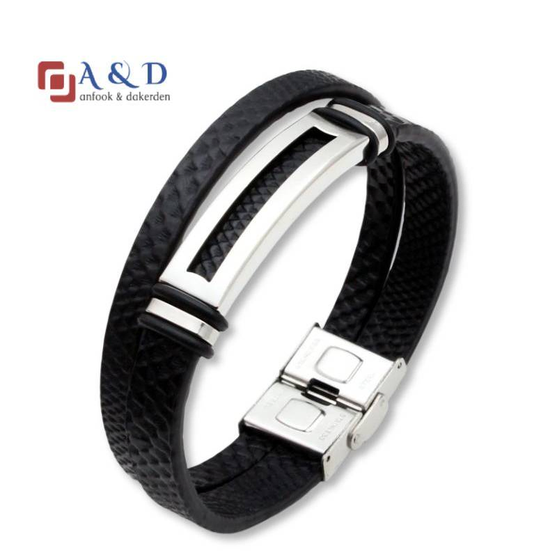 Pulseira Dual Wrap de Couro com Aço Inoxidável Urban Edge para Homens 210mm