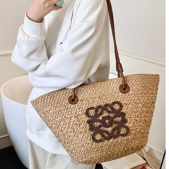 2025 Nova Bolsa Tote de Palha Trançada para Mulheres