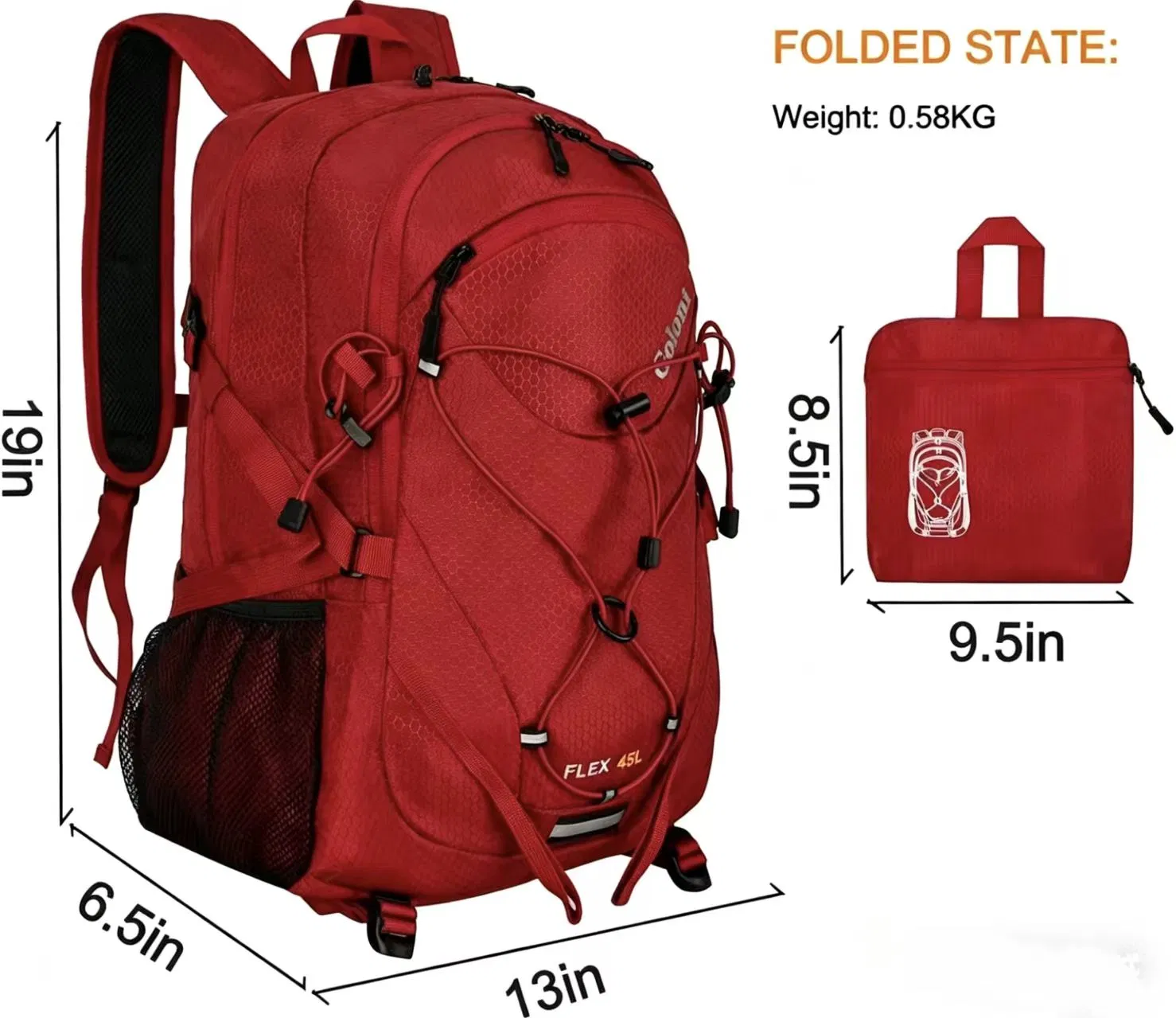 Mochila de Caminhada Leve 45L Impermeável com Capa de Chuva e Sistema de Transporte