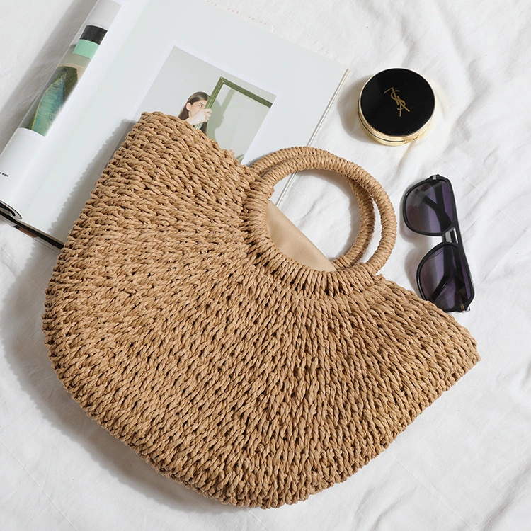 Nova Moda Bolsa de Palha Trançada Versátil Bolsa de Ombro Bolsa Feminina Bolsa de Praia para Férias