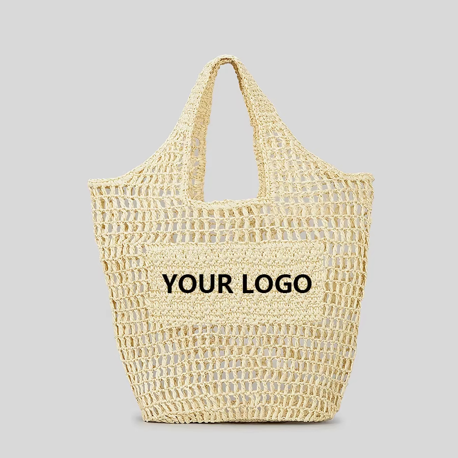 Bolsas de Praia Trançadas de Verão Personalizadas e Portáteis em Palha