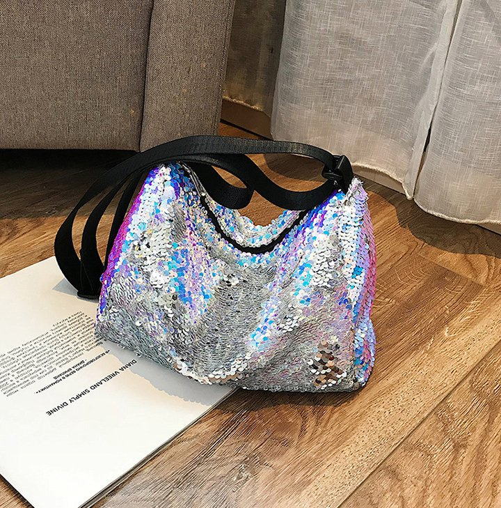 Bolsa de Ombro Hobo Jumbo Feminina de Lantejoulas Personalizada com Glitter e Paillette para Viagem de Moda