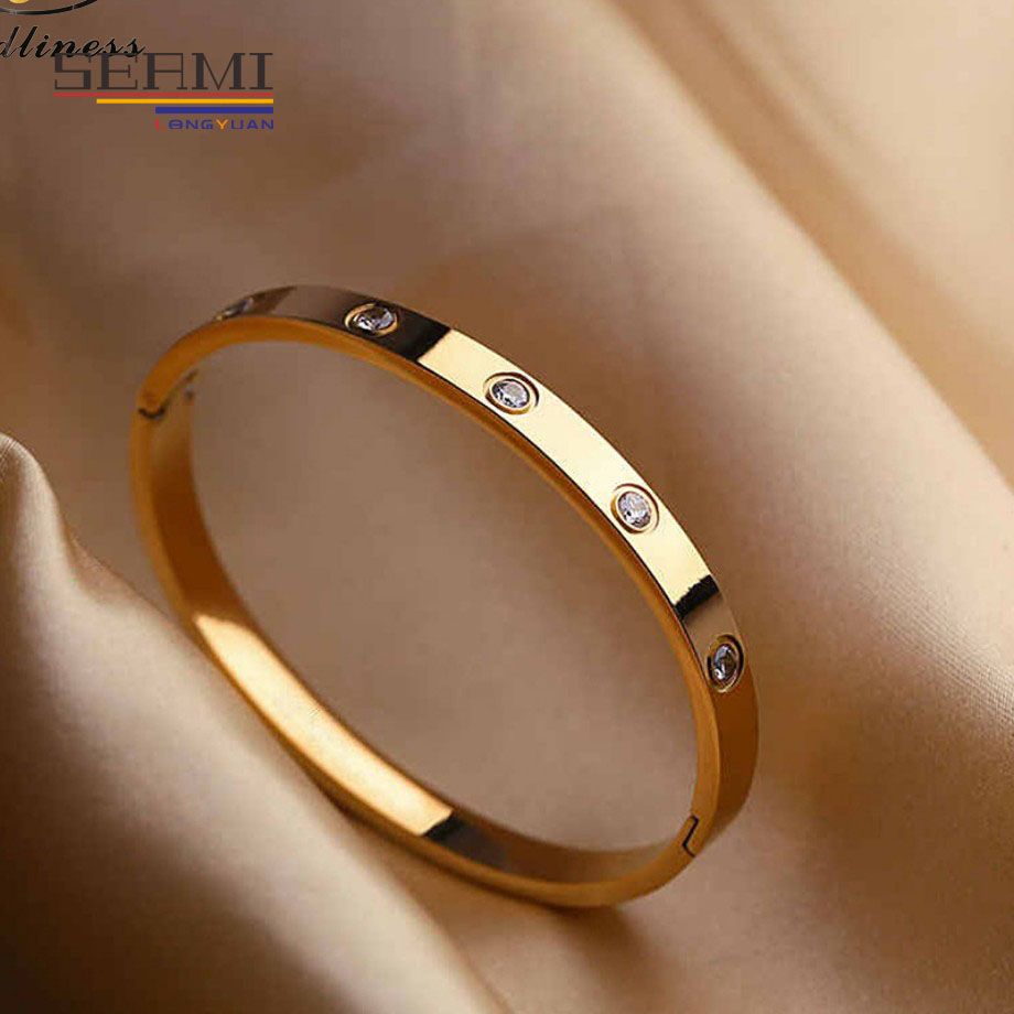 Pulseira de Aço Inoxidável Venda Quente Clássica com Diamante Incrustado Fivela de Moda Bangle