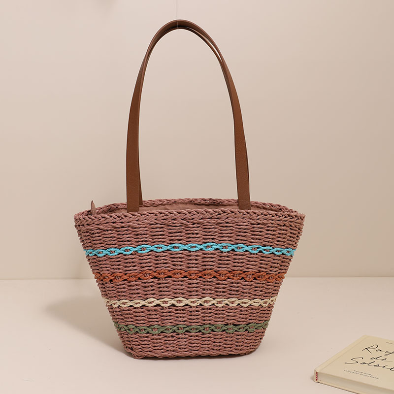 Vendas Quentes Bolsa de Palha Artesanal Woven 2PCS Conjunto Mulheres Bolsa de Ombro de Palha Verão Praia Grande Bolsa de Neoprene para Senhoras Bags