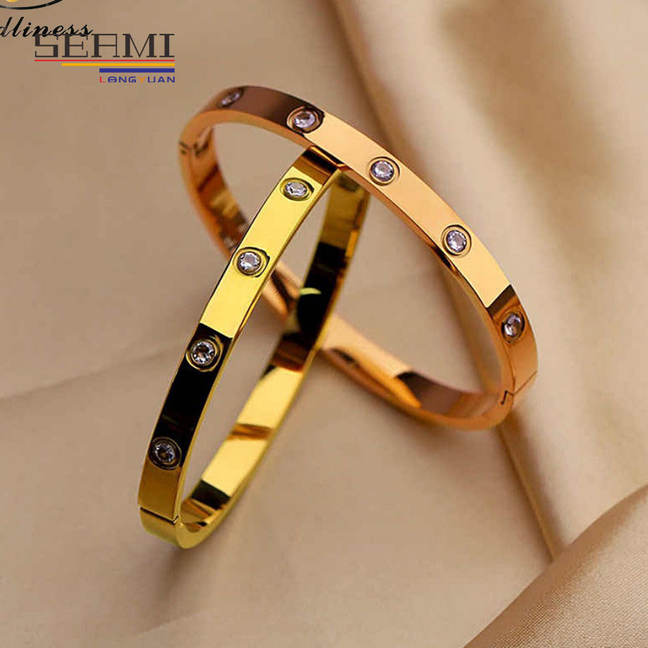 Pulseira de Aço Inoxidável Venda Quente Clássica com Diamante Incrustado Fivela de Moda Bangle