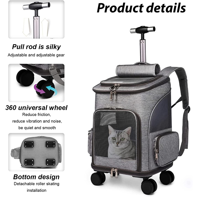 Mochila de Transporte com Rodas Durável e Respirável para Gatos e Cães