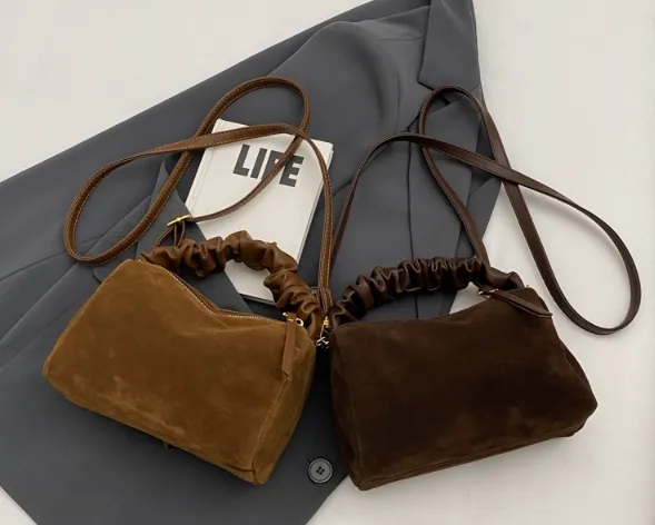 Bolsa de Veludo de Couro PU Feminina Nova Moda Bolsa de Ombro Única de Veludo Designer Bolsa de Luxo de Couro Moda Bolsa de Couro de Camurça PU Bolsa Feminina