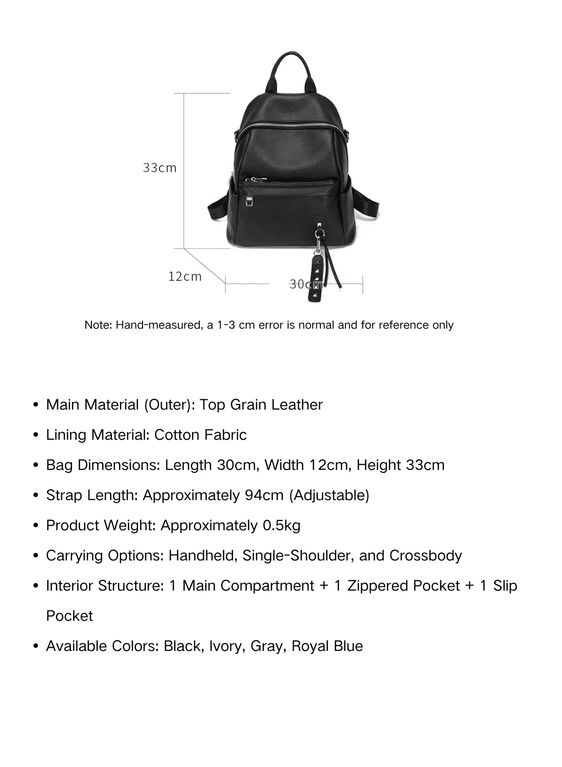 Mochila de Couro de Vaca de Grão Superior Premium com Opção de Transporte Transversal
