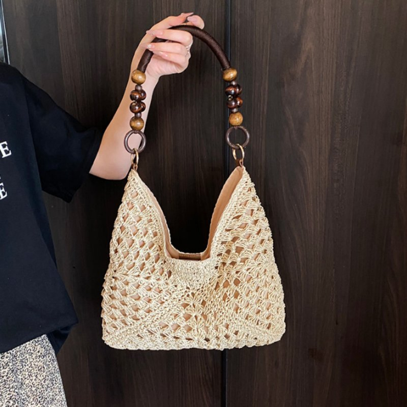 Bolsa de Palha Crochê Feita à Mão para Férias e Uso Diário