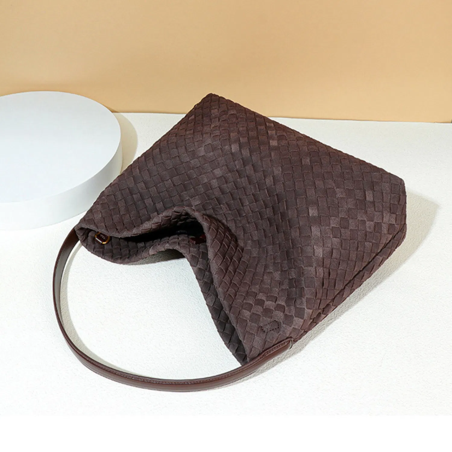 Bolsa Hobo de Couro PU Trançado à Mão