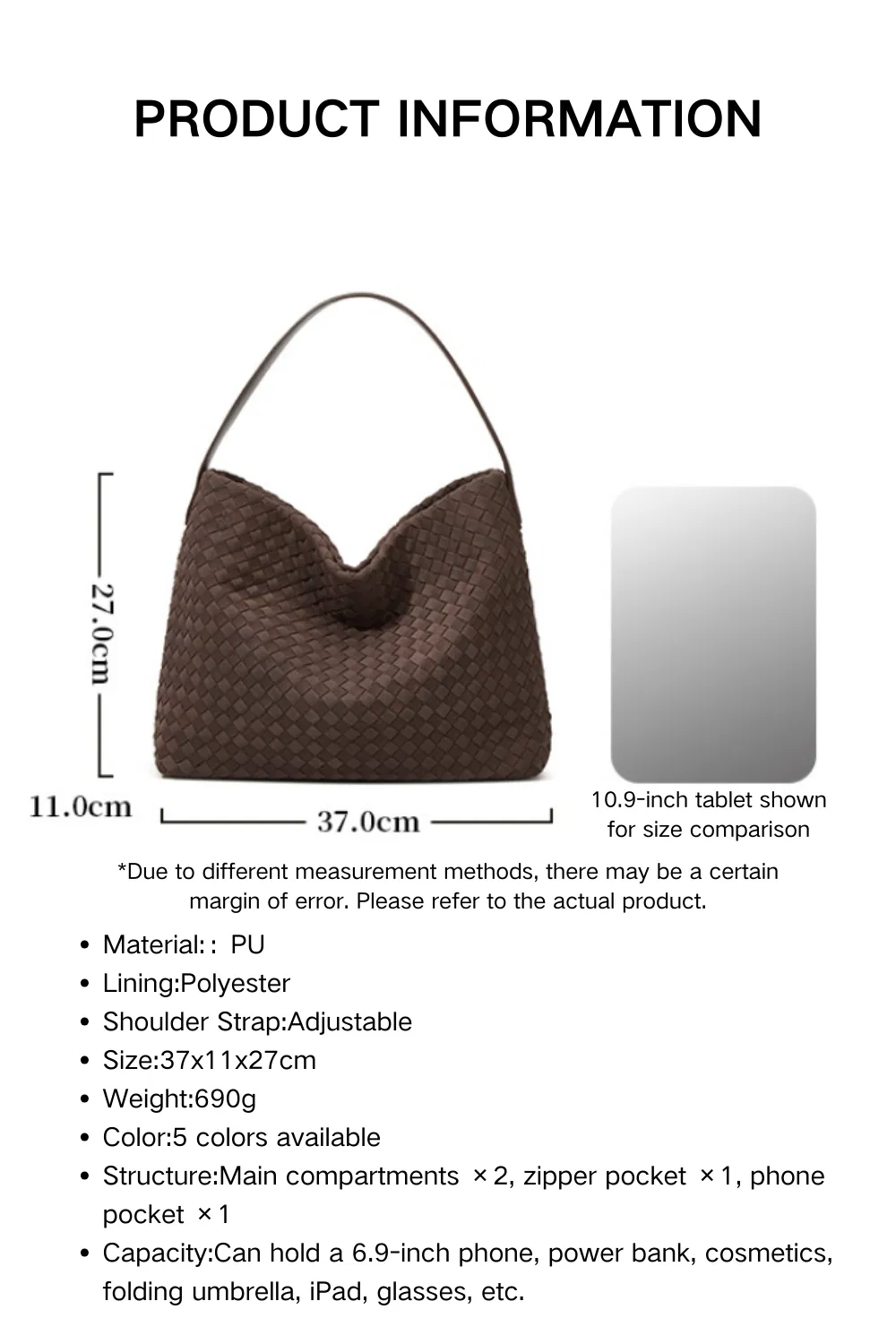 Bolsa Hobo de Couro PU Trançado à Mão
