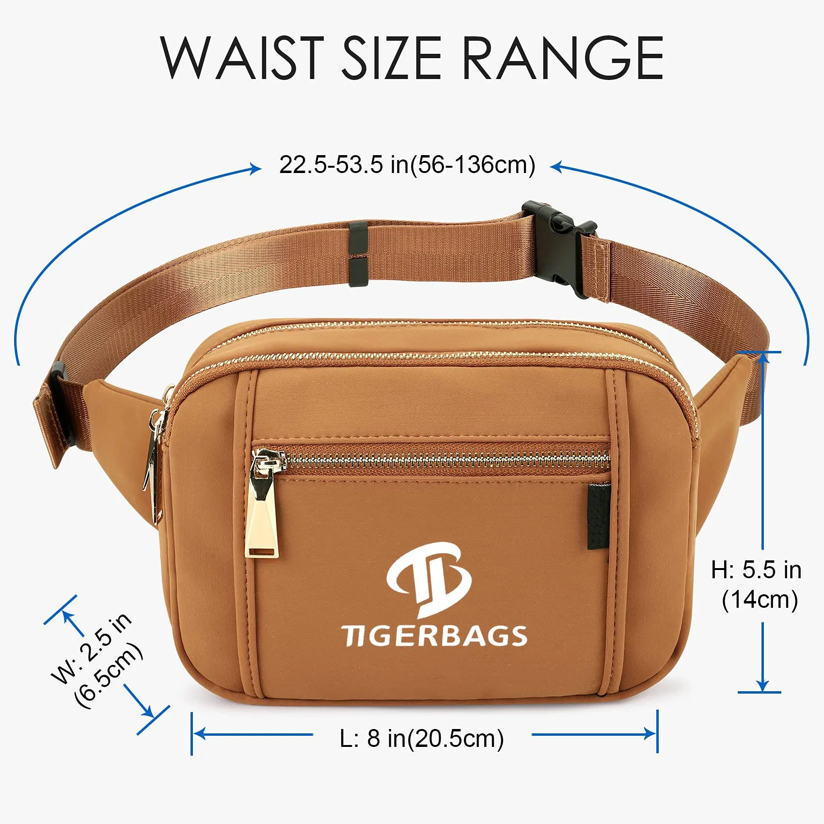 Bolsa de Cintura Feminina Bolsa de Cintura Masculina com 5 Bolsos com Zíper Cinto Ajustável