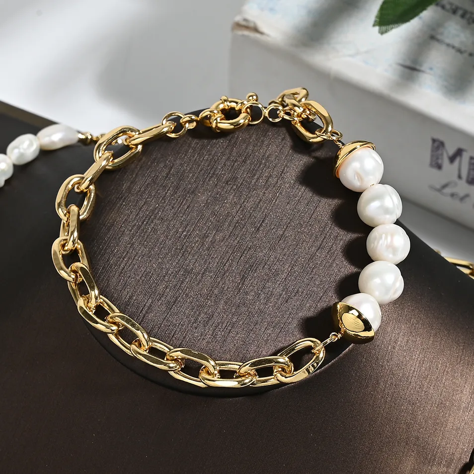 Pulseira de Pérola de Água Doce Estilo Vintage
