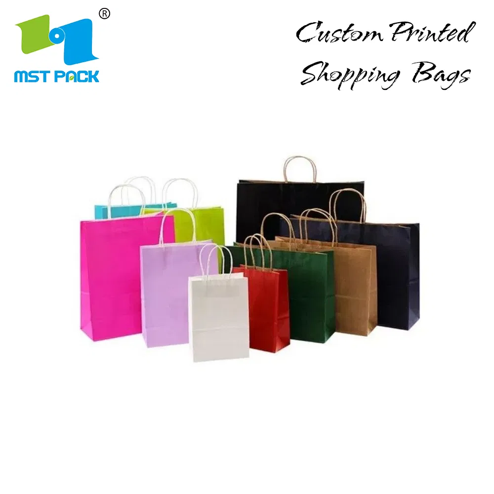 Saco de papel kraft impresso com logotipo, sacola de papel, plástico compostável, solúvel em água, bolsa não tecida com alça