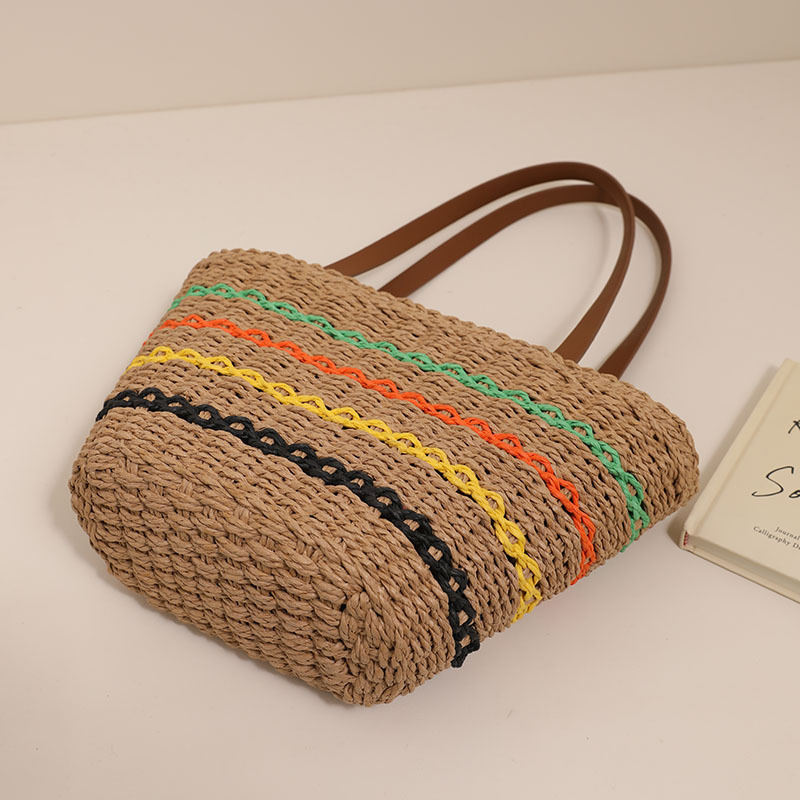 Vendas Quentes Bolsa de Palha Artesanal Woven 2PCS Conjunto Mulheres Bolsa de Ombro de Palha Verão Praia Grande Bolsa de Neoprene para Senhoras Bags