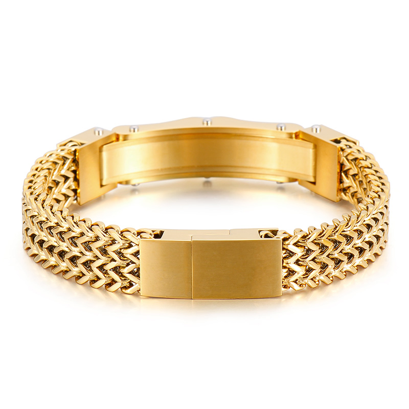 Pulseira de zircônia com fecho magnético em aço inoxidável para homens, com design criativo e banho de ouro