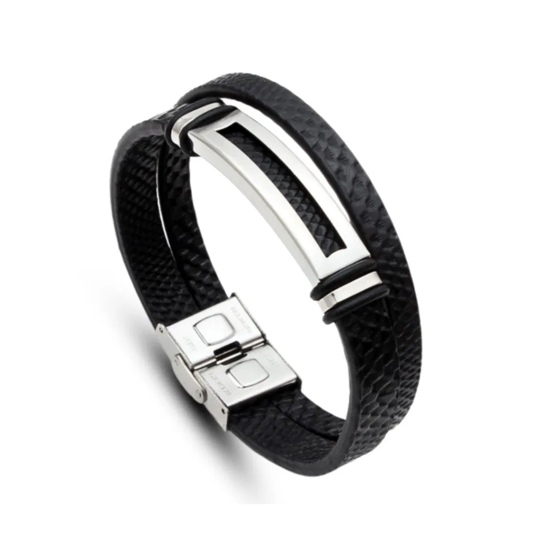 Pulseira Dual Wrap de Couro com Aço Inoxidável Urban Edge para Homens 210mm