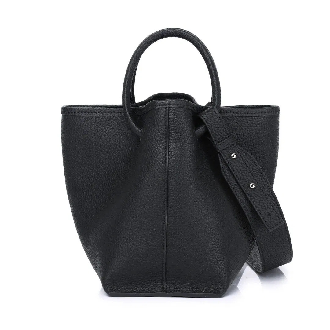 Emg7587 Bolsa de Balde de Luxo em Couro Genuíno para Mulheres Pandora Designer Geométrica à Moda, Preta, Elegante, Grande Capacidade, para Viagem, ao Ar Livre, Bolsa Transversal