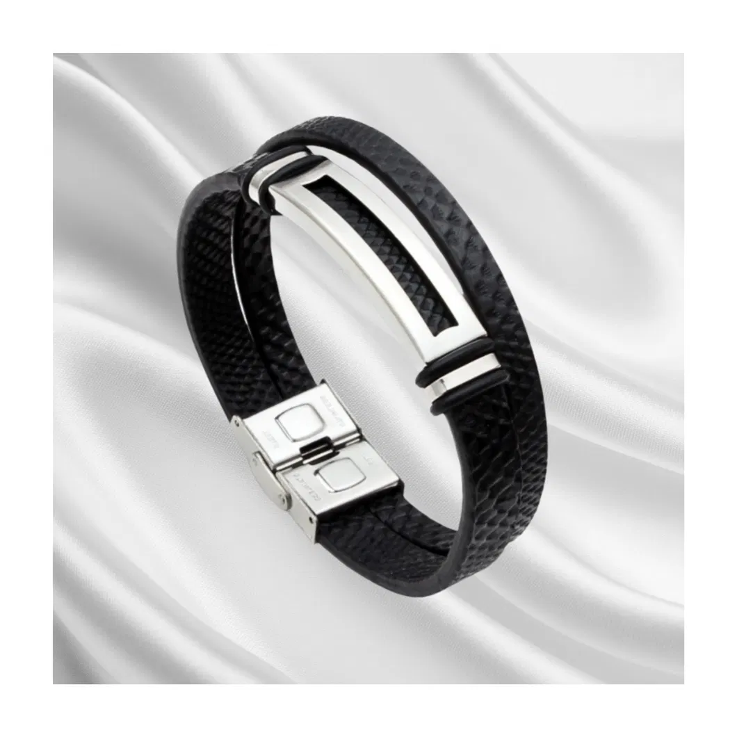 Pulseira Dual Wrap de Couro com Aço Inoxidável Urban Edge para Homens 210mm