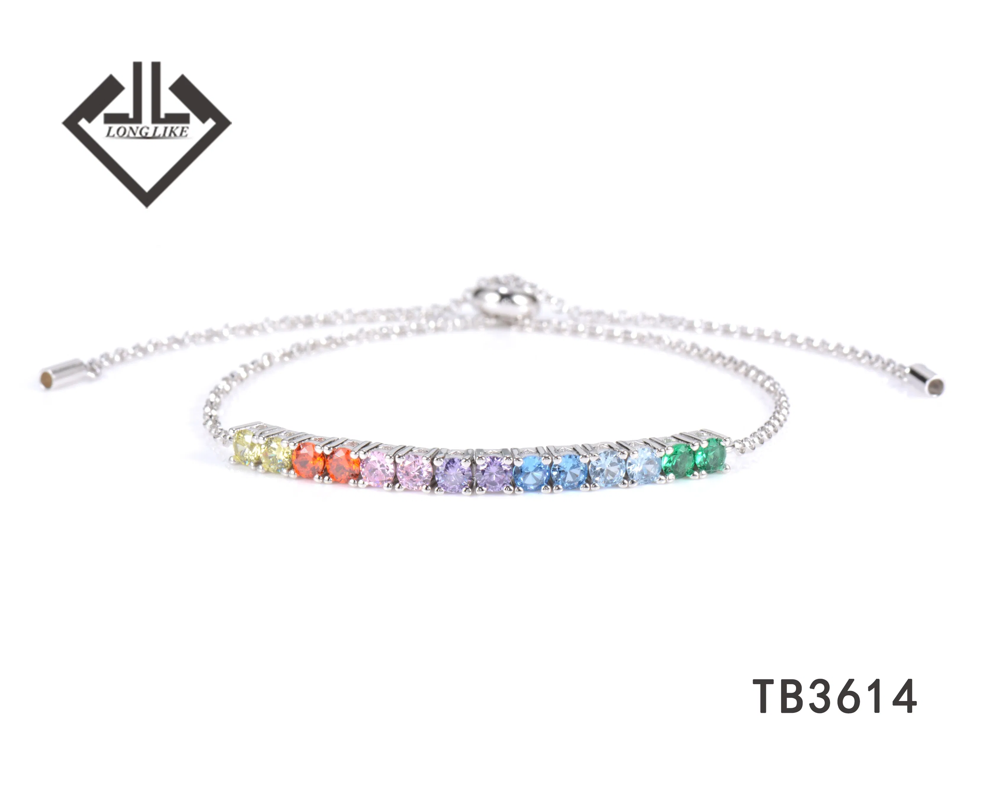 Nova Pulseira de Prata Esterlina Ajustável com Cores Coloridas do Arco-Íris 925