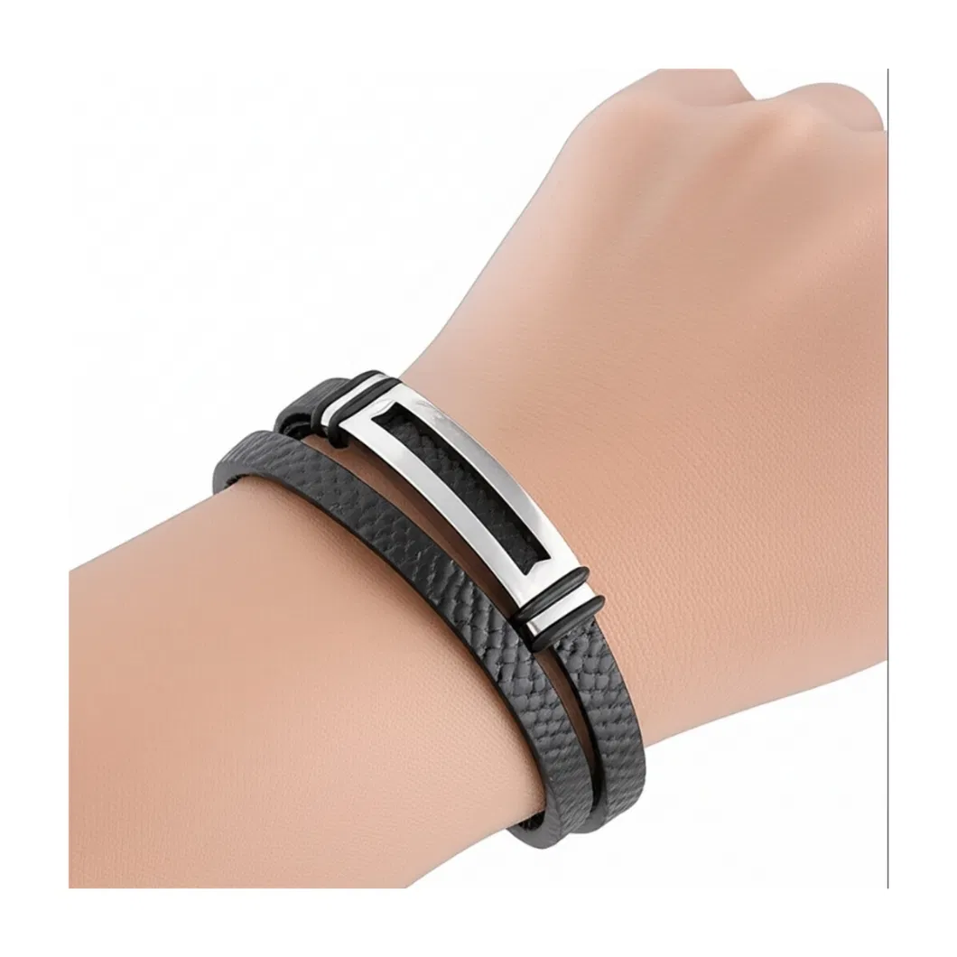 Pulseira Dual Wrap de Couro com Aço Inoxidável Urban Edge para Homens 210mm