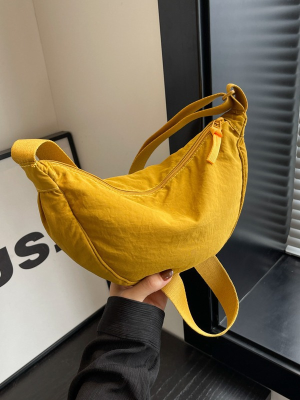 Bolsa Casual de Ombro Hobo Sling em Nylon para Mulheres e Homens, Saco Dumpling em Cor Sólida, Design de Meia Lua, Atacado, Bolsas de Mão com Design de Meia Lua
