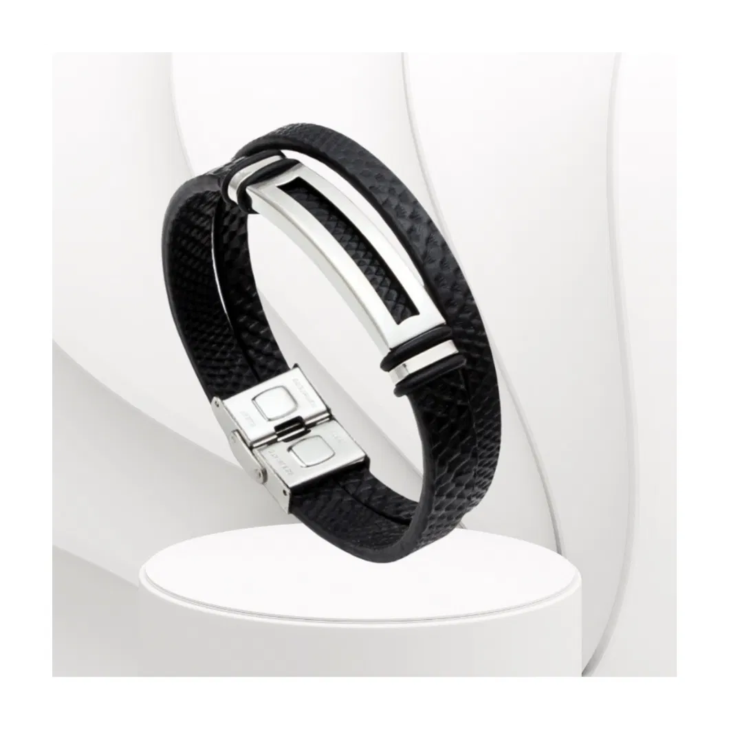 Pulseira Dual Wrap de Couro com Aço Inoxidável Urban Edge para Homens 210mm