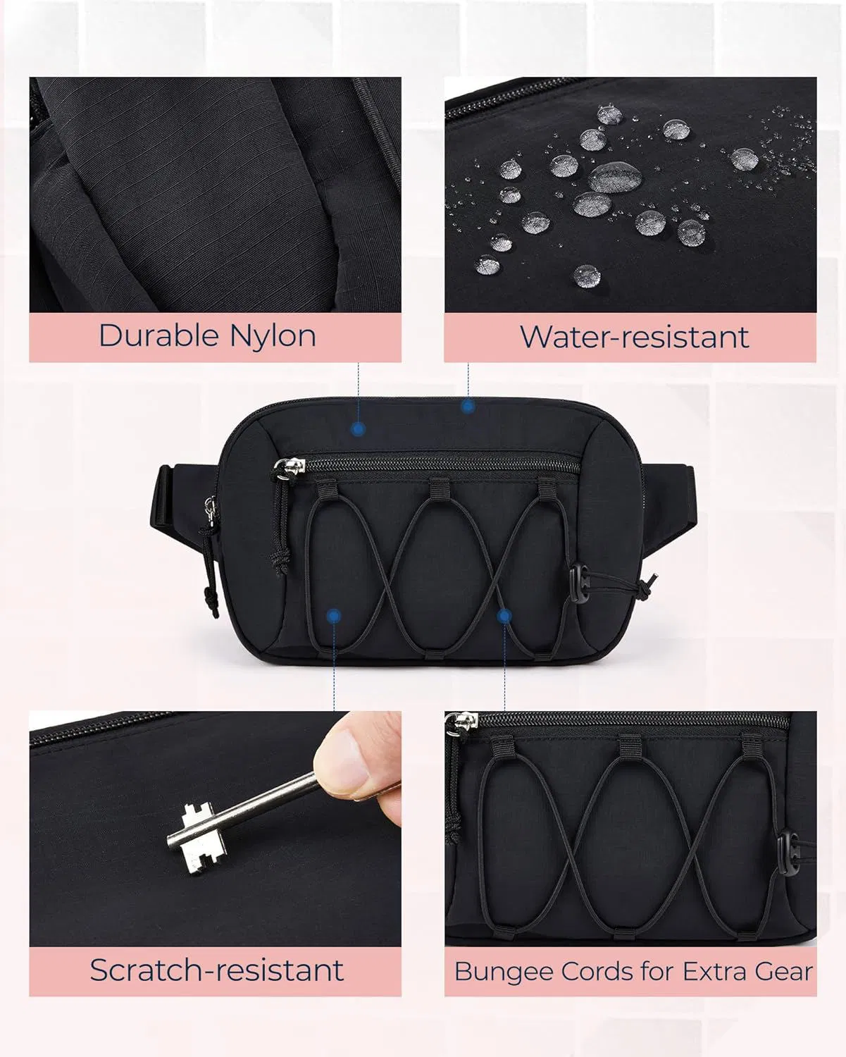 Mochila de Cintura Personalizada para Esportes à Prova d'Água em Nylon com Design e Bolsos