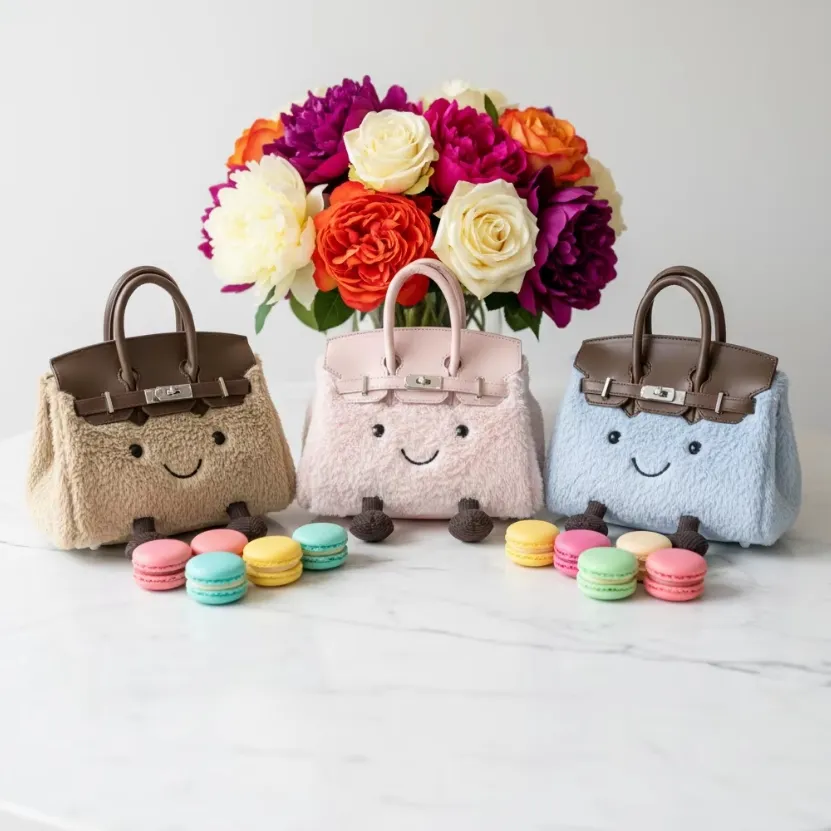 Bolsa de Ombro de Pelúcia Estilo Jellycat, Boneca Fofa de Pelúcia, Bolsa de Tecido Macio e Fashion