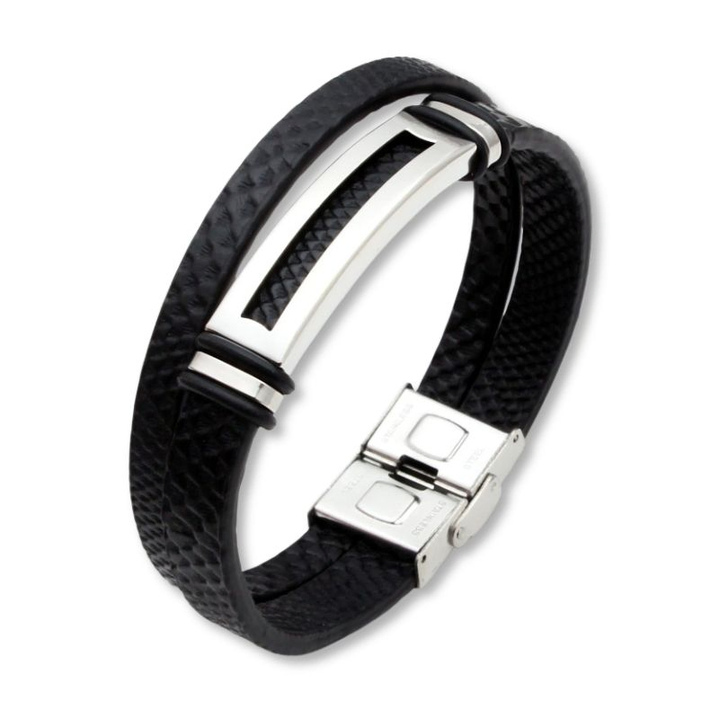 Pulseira Dual Wrap de Couro com Aço Inoxidável Urban Edge para Homens 210mm