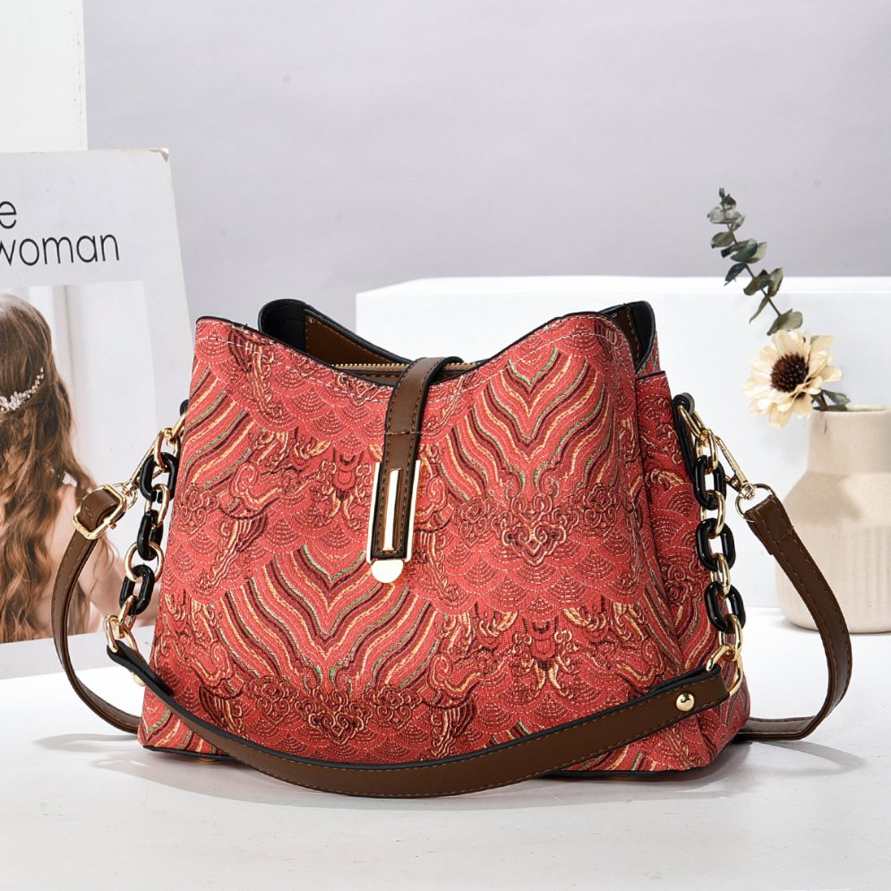 Bolsa Balde Jacquard com Ondas Abençoadas em Estilo Chinês, Luxo Leve para o Dia a Dia, Uso Manual, Ombro e Transversal, Bolsa Feminina de Duplo Uso