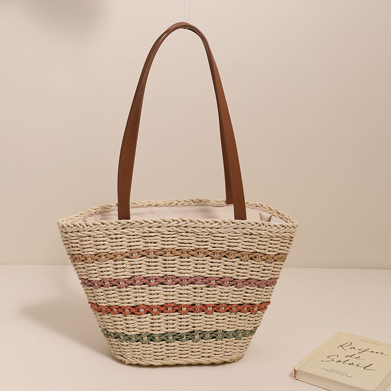 Vendas Quentes Bolsa de Palha Artesanal Woven 2PCS Conjunto Mulheres Bolsa de Ombro de Palha Verão Praia Grande Bolsa de Neoprene para Senhoras Bags