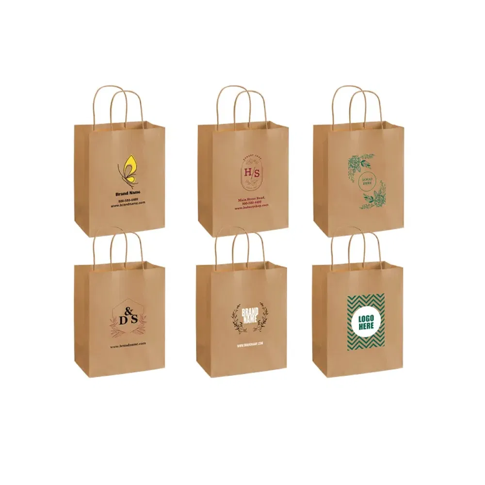 Saco de papel kraft impresso com logotipo, sacola de papel, plástico compostável, solúvel em água, bolsa não tecida com alça