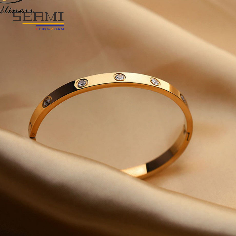 Pulseira de Aço Inoxidável Venda Quente Clássica com Diamante Incrustado Fivela de Moda Bangle