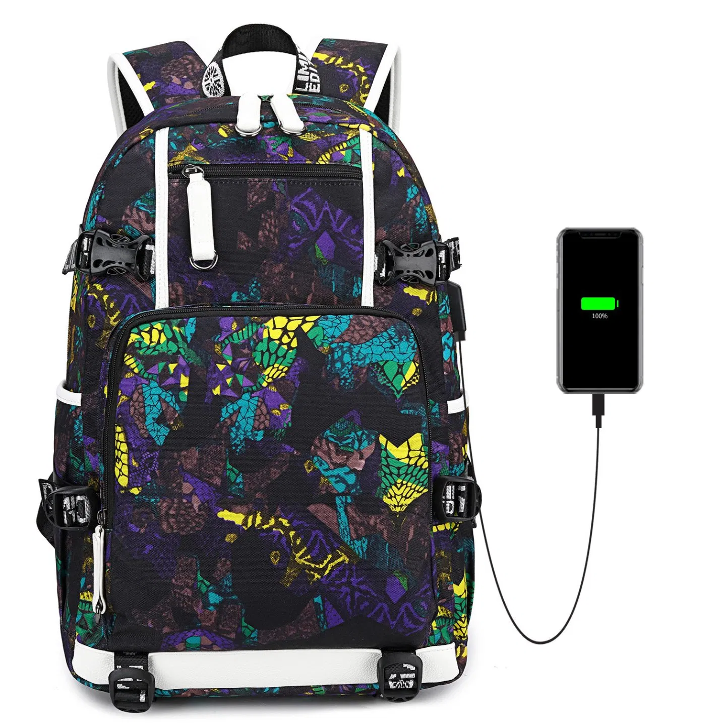 Mochila Estudantil Impressa Mochila de Computador à Prova d'Água Mochila de Viagem ao Ar Livre