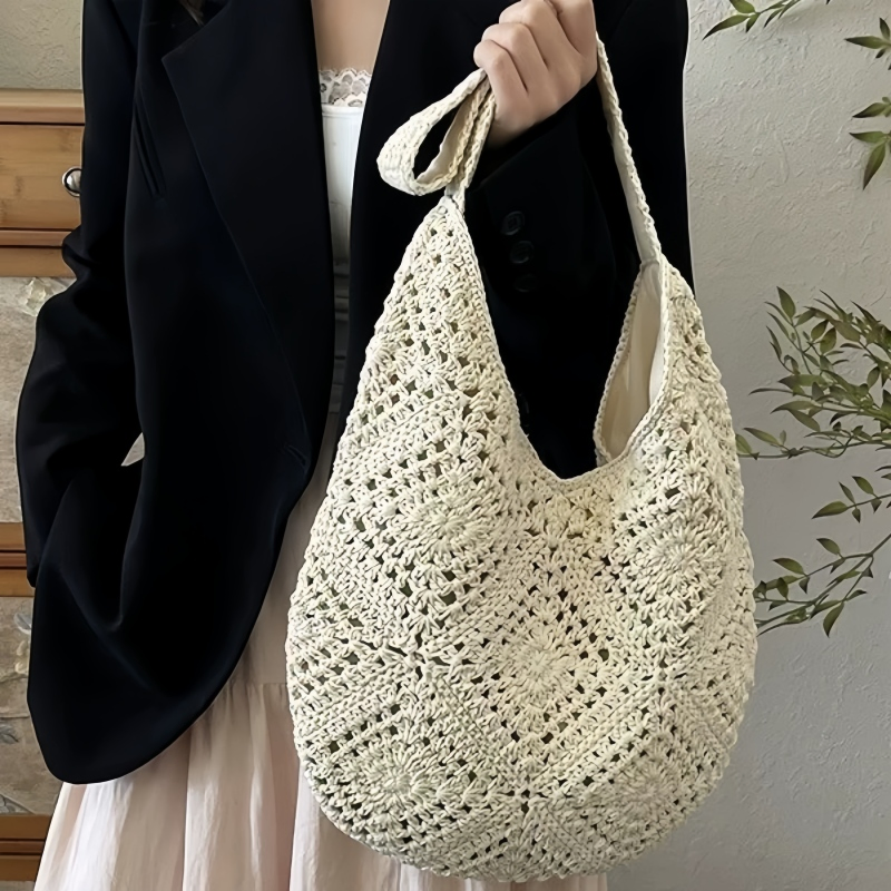 Bolsa de Praia Estilosa Grande Capacidade Bolsa de Palha para Passeios Elegantes