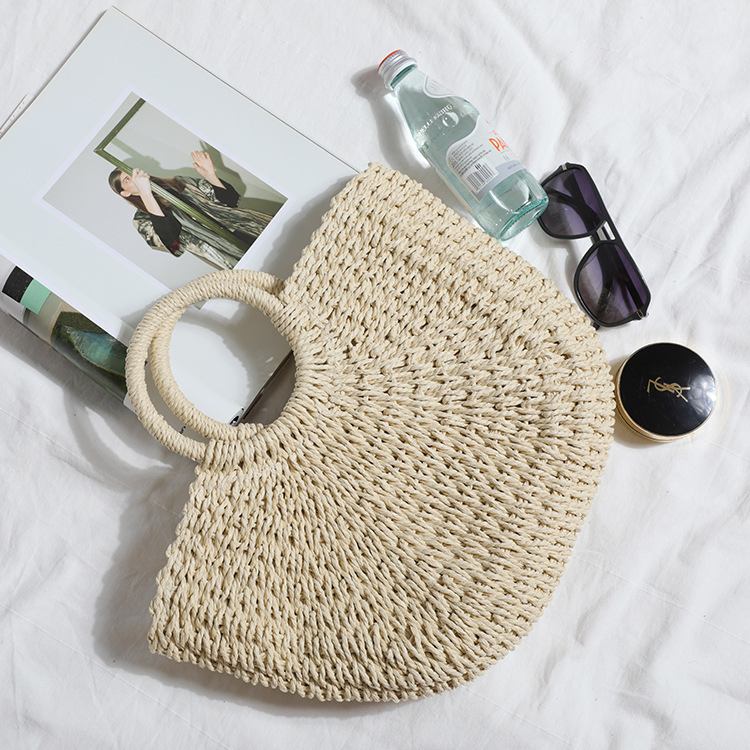 Nova Moda Bolsa de Palha Trançada Versátil Bolsa de Ombro Bolsa Feminina Bolsa de Praia para Férias