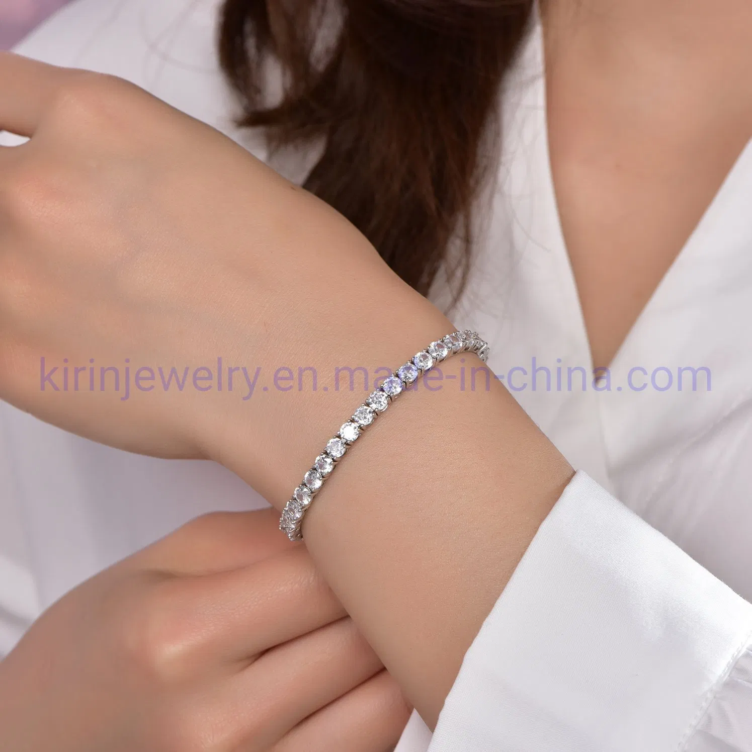 Bracelete de Tênis Elegante em Prata Esterlina para Mulheres 4mm com Zircônia Cúbica Redonda Arco-Íris