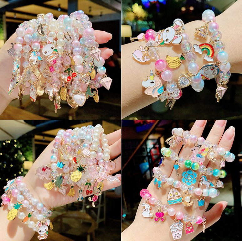 Promoção de Venda Quente Presente Joias de Imitação Acessórios de Moda Pulseira Infantil Princesa de Vidro Contas Pulseira Bonita para Meninas Bebê