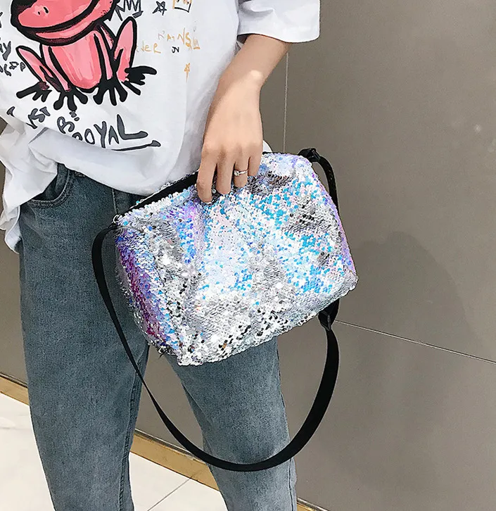 Bolsa de Ombro Hobo Jumbo Feminina de Lantejoulas Personalizada com Glitter e Paillette para Viagem de Moda