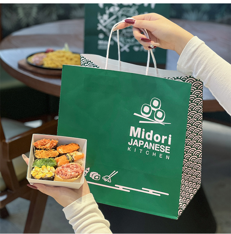 Saco de papel kraft descartável impresso com logotipo para restaurante, embalagem para takeout de massa e salada