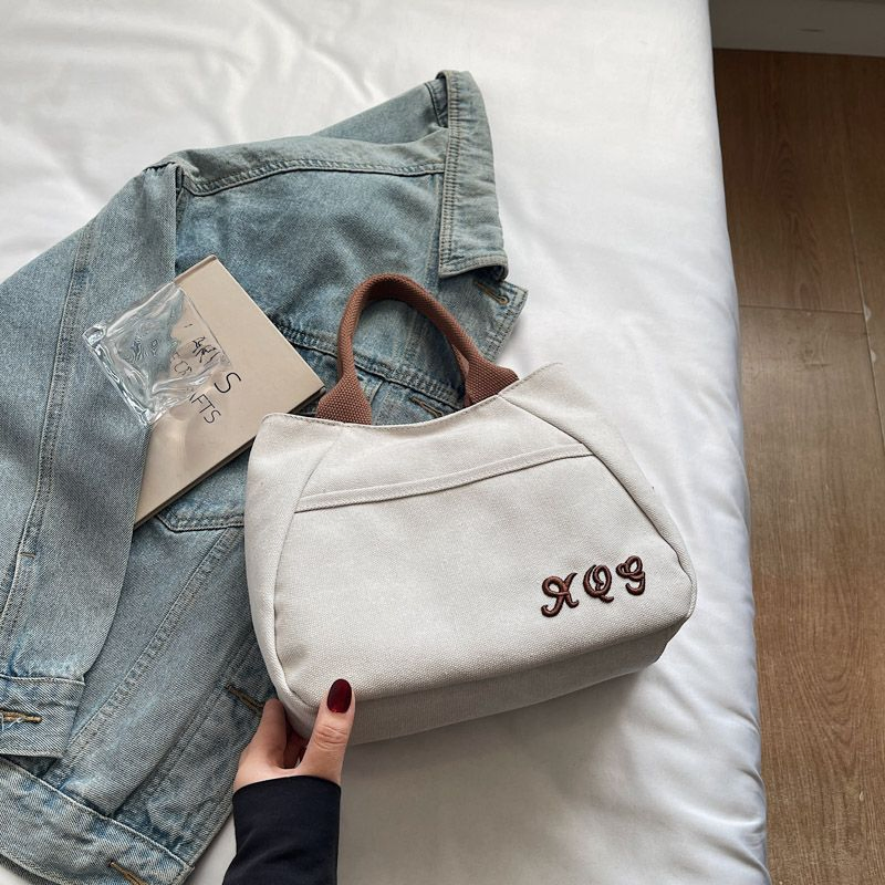 Bolsa de Ombro de Lona Vintage Retro Lavada Grande Capacidade Estilo Casual Universitário Bolsa Transversal Tote